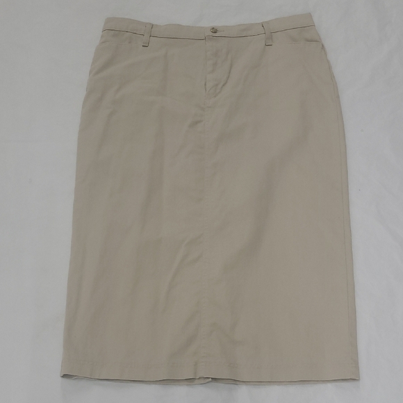 Pencil Skirt Classic Khaki Midi Pockets Belt Loops Preppy Academia EUC Tan - Picture 1 of 6